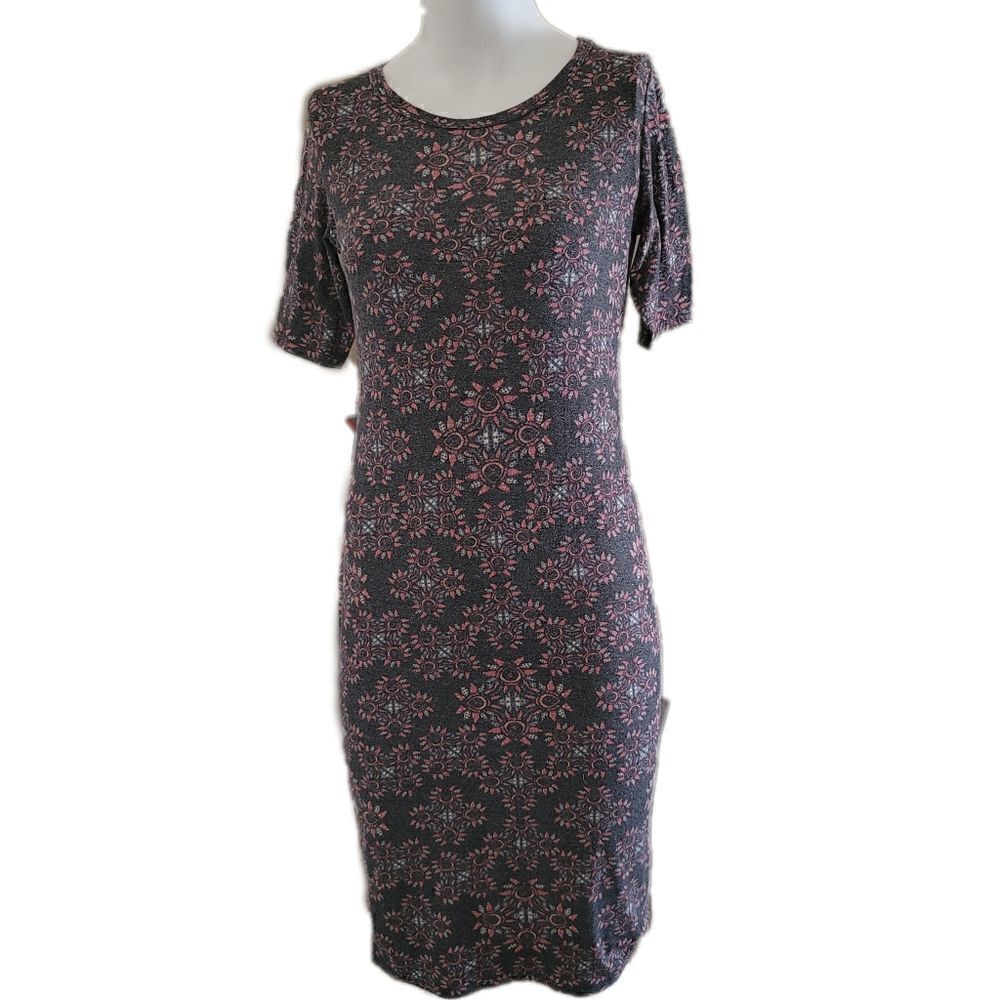 LuLaRoe below knee dress super soft casual black women's small short sleeve flor